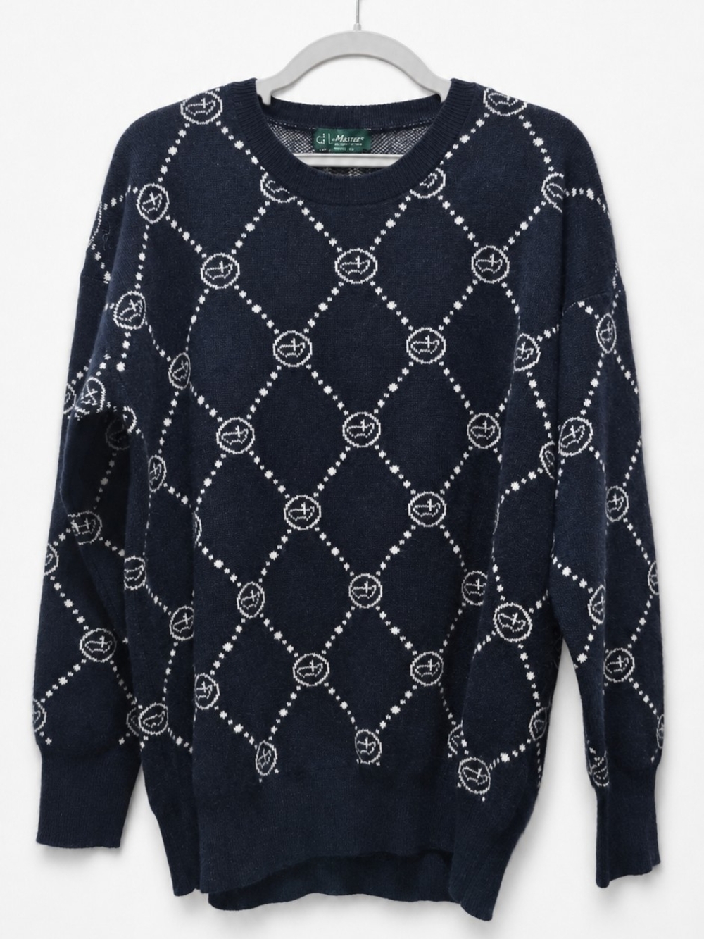 Masters Peter Millar Cashmere Cotton Jacquard Knit Sweater Navy Men Size M
